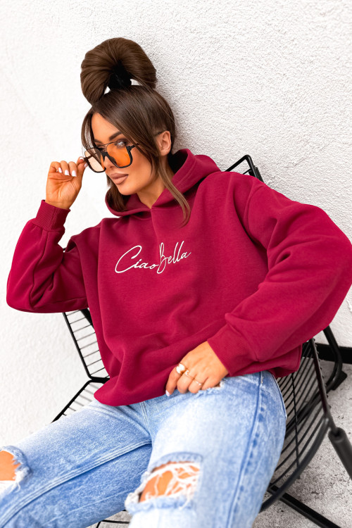 Bluza bawełniana z kapturem CIAO BELLA burgundy