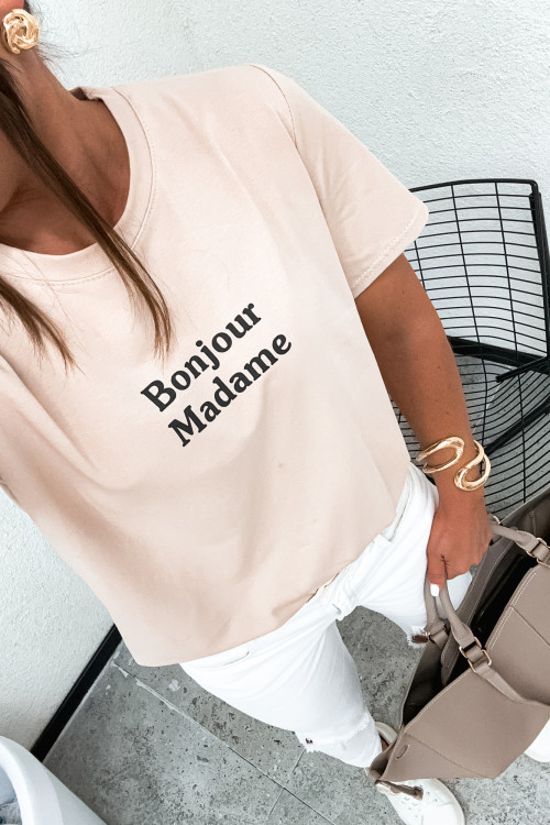 Tshirt BASIC Bonjour Madame NUDE BIEGE