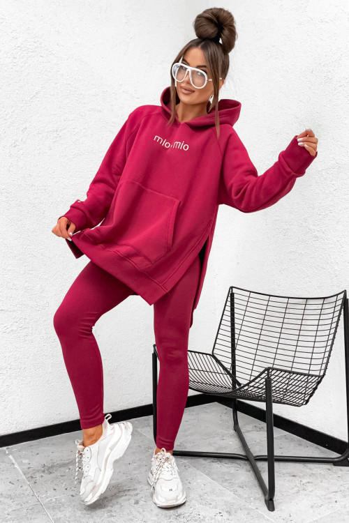 Bawełniany komplet AMORE Mio Mio BLUZA grubsza Z ROZCIĘCIEM burgundy