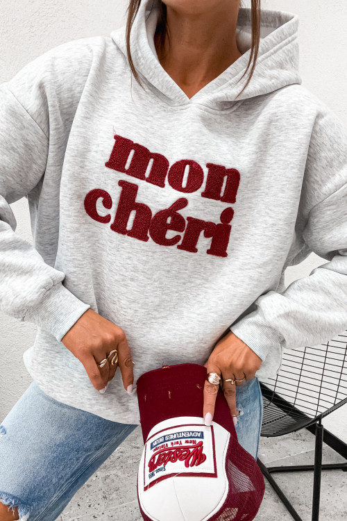 Bluza bawełniana z kapturem MON CHERI melange gray