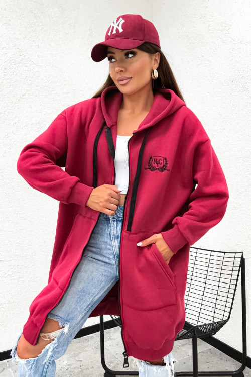 Bluza bawełniana dłuższa NYC Social Club BURGUNDY