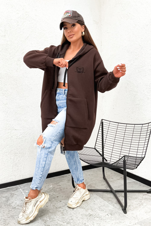 Bluza bawełniana dłuższa NYC Social Club CHOCCO brąz