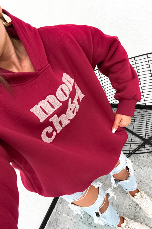 Bluza bawełniana z kapturem MON CHERI burgundy